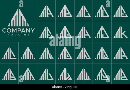 Modern triangle letter M logo design template set. Simple line M initial logo. Stock Vector