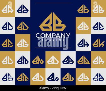 Luxury diamond letter BB B logo design set. Abstract jewelry B initial logo. Stock Vector