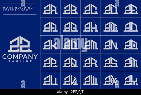 Minimalist home letter Z logo design template set. House ZZ Z letter logo vector Stock Vector