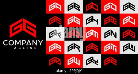 Upward arrow letter G logo design template set. Abstract line GG G letter logo Stock Vector