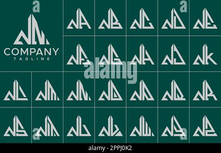 Modern triangle letter N logo design template set. Simple line N initial logo. Stock Vector