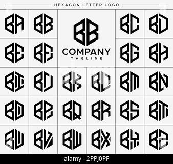 Modern hexagon B letter logo design vector set. Hexagonal BB B logo graphic. Stock Vector