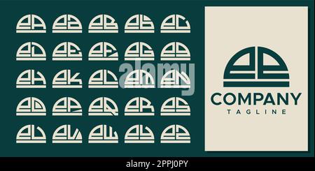 Abstract half circle letter E logo design set. Modern curve EE E letter logo. Stock Vector