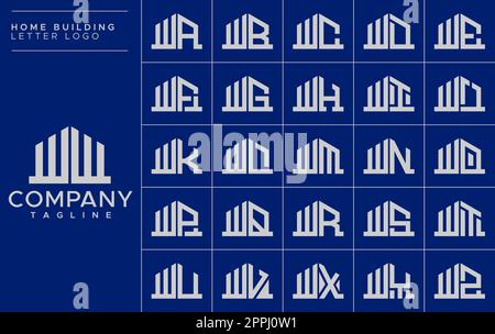 Minimalist home letter W logo design template set. House WW W letter logo vector Stock Vector