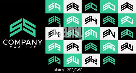 Upward arrow letter S logo design template set. Abstract line SS S letter logo Stock Vector