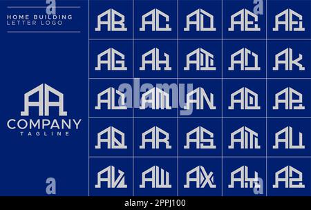 Minimalist home letter A logo design template set. House AA A letter logo vector Stock Vector