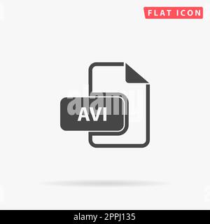 AVI video file extension. Simple flat black symbol with shadow on white background. Vector illustration pictogram Stock Vector