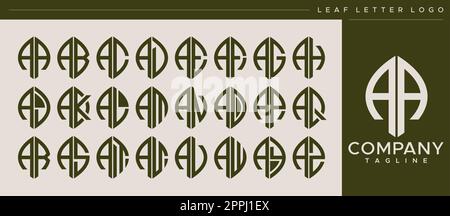 Modern line leaf letter A logo design. Abstract leaf AA A letter logo vector set Stock Vector