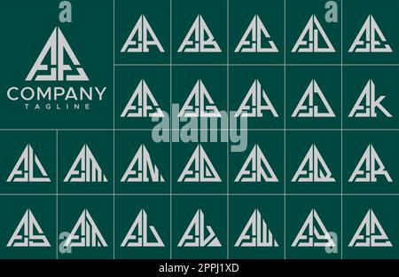 Modern triangle letter F logo design template set. Simple line F initial logo. Stock Vector