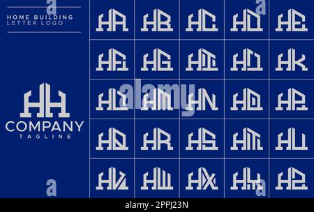 Minimalist home letter H logo design template set. House HH H letter logo vector Stock Vector