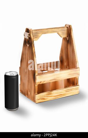 Wooden container for cans or bottles Stock Photo