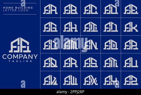 Minimalist home letter F logo design template set. House FF F letter logo vector Stock Vector