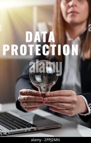 Text showing inspiration Data Protection. Business concept safeguarding information away from a possible data breach Stock Photo