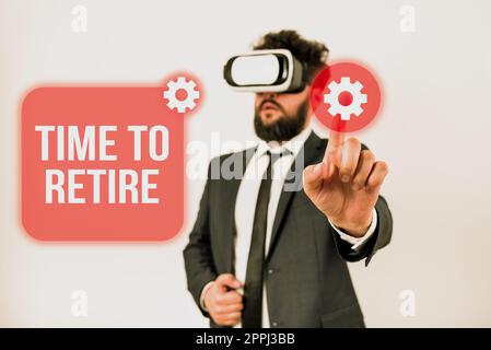 Inspiration showing sign Time To Retire. Internet Concept a natural period of slumber or to be in a state of inactivity Design Drawing Of Some Comic Frames As Background With Speech Bubbles Stock Photo