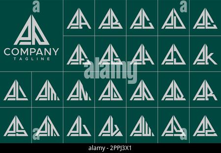Modern triangle letter P logo design template set. Simple line P initial logo. Stock Vector