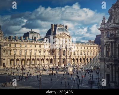 Louvre Museum territory, Paris, France. The famous palace building outside site view Stock Photo