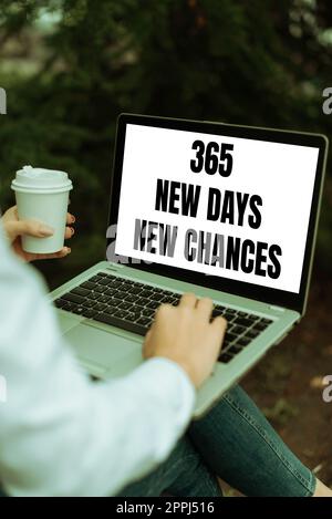 Text showing inspiration 365 New Days New Chances. Business concept Starting another year Calendar Opportunities Stock Photo