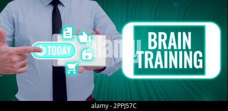 Hand writing sign Brain Training. Business approach mental activities to maintain or improve cognitive abilities Stock Photo