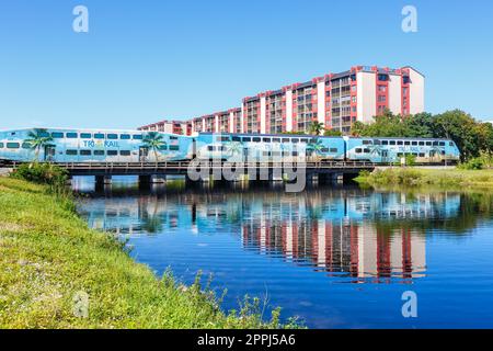 Tri-Rail commuter rail train in Fort Lauderdale in Florida, United States Stock Photo