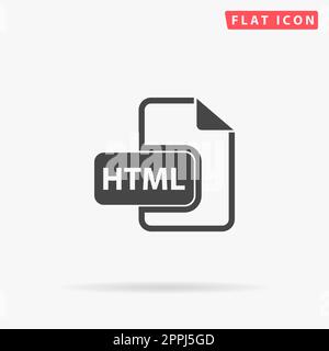 HTML file extension. Simple flat black symbol with shadow on white background. Vector illustration pictogram Stock Vector