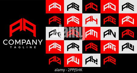 Upward arrow letter A logo design template set. Abstract line AA A letter logo Stock Vector