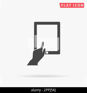 Touch screen tablet. Simple flat black symbol with shadow on white background. Vector illustration pictogram Stock Vector