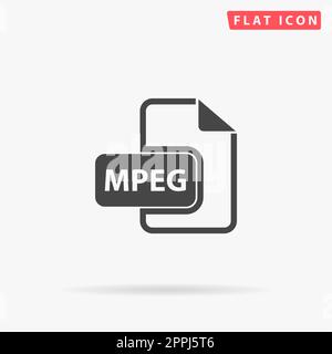 MPEG video file extension. Simple flat black symbol with shadow on white background. Vector illustration pictogram Stock Vector