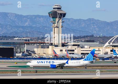 United Boeing 737 MAX 9 airplane at Los Angeles airport in the United States Stock Photo