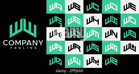 Upward arrow letter W logo design template set. Abstract line WW W letter logo Stock Vector