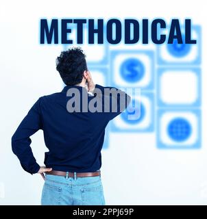 Text caption presenting Methodical. Business overview System of Methods used in a study or activity Steps to follow Stock Photo