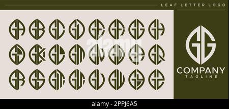 Modern line leaf letter G logo design. Abstract leaf GG G letter logo vector set Stock Vector