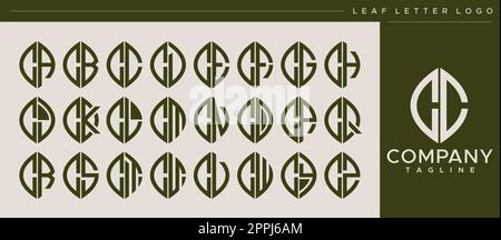 Modern line leaf letter C logo design. Abstract leaf CC C letter logo vector set Stock Vector