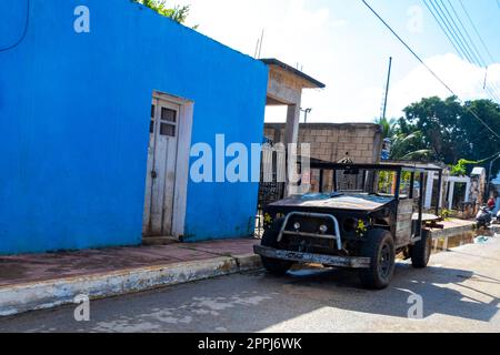 Small village Kantunilkin streets houses churches and public places Mexico. Stock Photo