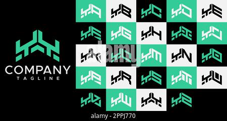 Upward arrow letter Y logo design template set. Abstract line YY Y letter logo Stock Vector