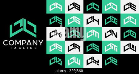 Upward arrow letter L logo design template set. Abstract line LL L letter logo. Stock Vector
