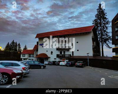 Poiana Brasov, Romania - September 26, 2022: Alpin Casa yard. Stock Photo