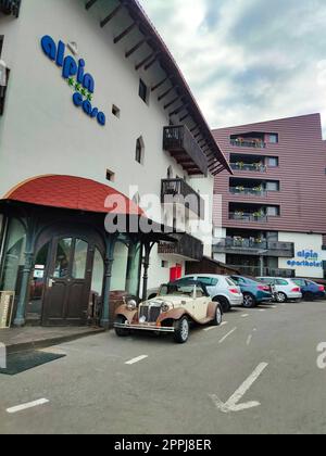 Poiana Brasov, Romania - September 26, 2022: Alpin Casa yard. Stock Photo