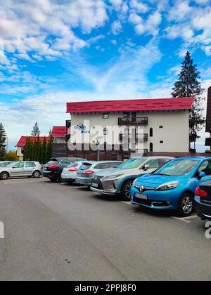 Poiana Brasov, Romania - September 26, 2022: Alpin Casa yard. Stock Photo