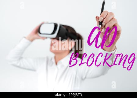 Hand writing sign Ad Blocking. Business idea program that will remove different kinds of advertising from web Stock Photo