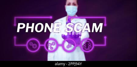 Text caption presenting Phone Scam. Business concept getting unwanted calls to promote products or service Telesales Stock Photo