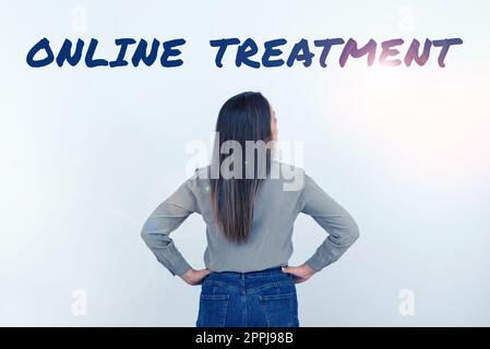 Text caption presenting Online Treatment. Internet Concept delivery of mental health counseling via the Internet Stock Photo