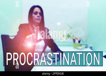 Text caption presenting Procrastination. Word Written on Delay or Postpone something boring Stock Photo