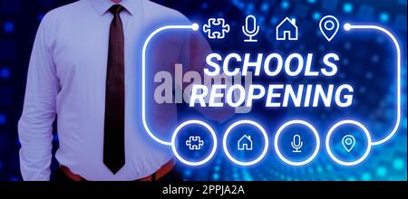 Text sign showing Schools Reopening. Concept meaning classes are over for the time being End of the school day Stock Photo