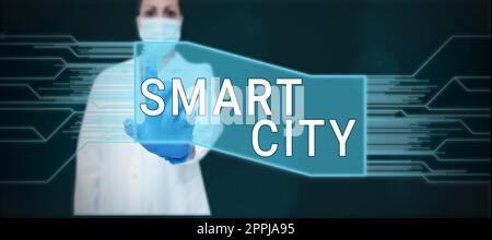 Sign displaying Smart City. Business idea urban area that uses different electronic Internet of things Stock Photo