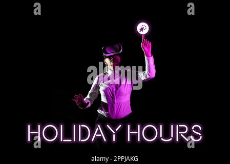 Text caption presenting Holiday Hours. Conceptual photo bonus payment an employee receives working on high day Stock Photo