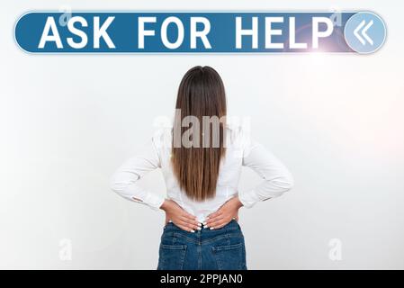 Text caption presenting Ask For Help. Word Written on Request to support assistance needed Professional advice Stock Photo