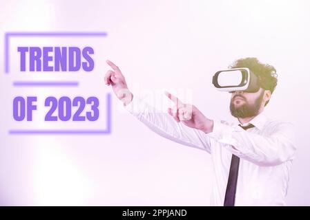 Text sign showing Trends Of 2023. Business showcase things that is famous for short period of time in current year Stock Photo