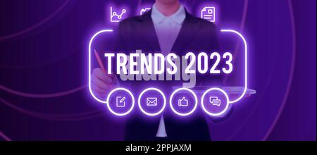 Conceptual display Trends 2023. Internet Concept Upcoming year prevailing tendency Widely Discussed Online Stock Photo