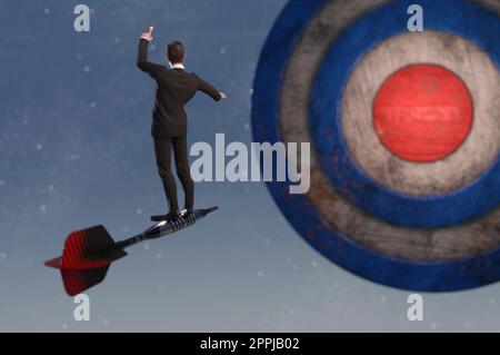 3D Illustration , 3d rendering . Businessman on arrow dart Stock Photo