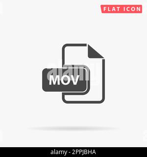 MOV video file extension. Simple flat black symbol with shadow on white background. Vector illustration pictogram Stock Vector